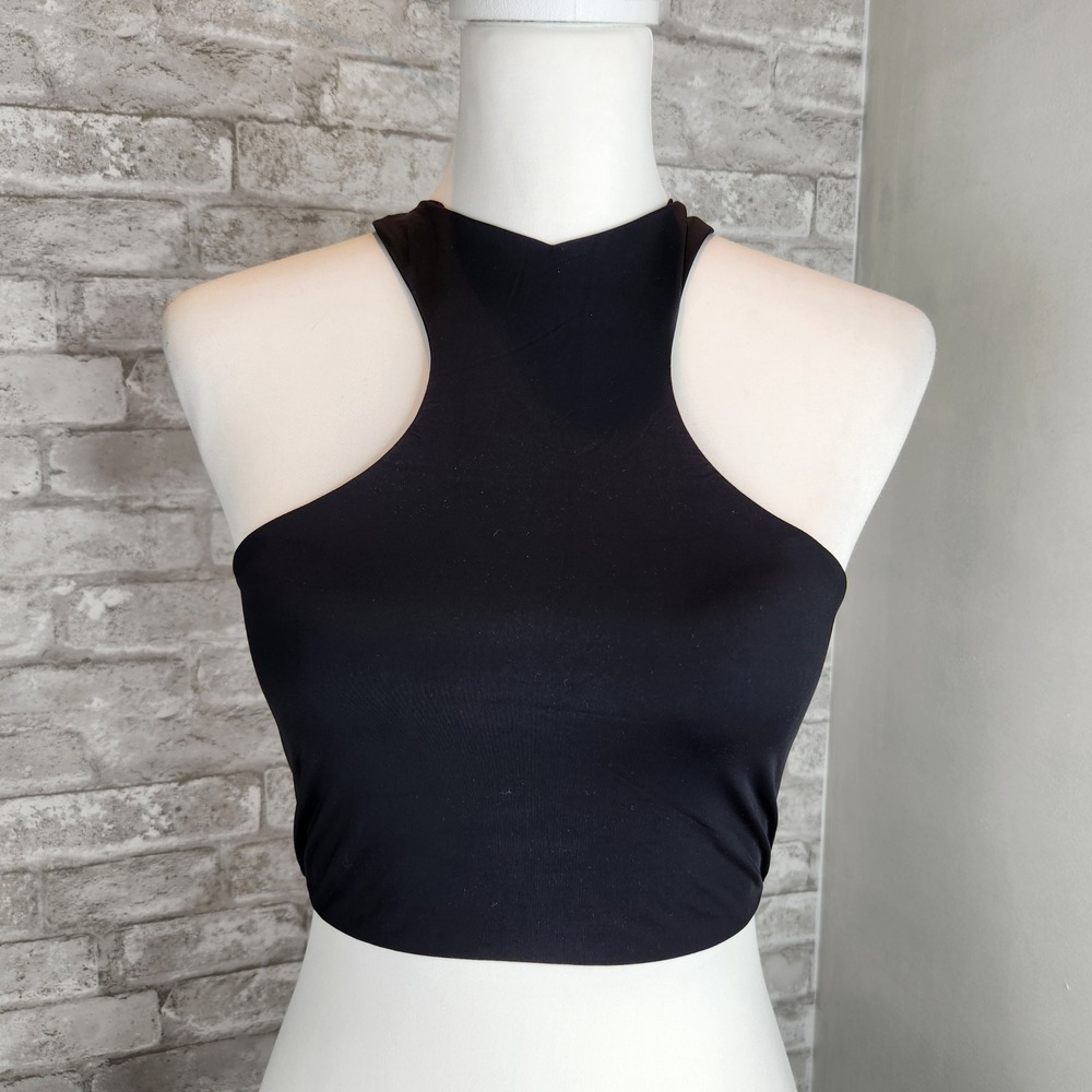 Riot Swim Tank Bikini Top Jace High Neck Halter Racerback Black Small